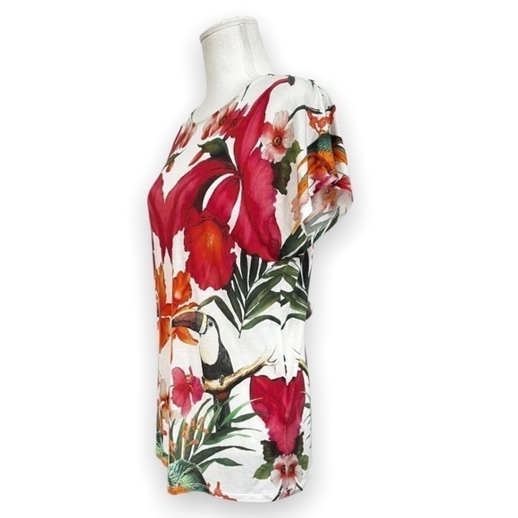 TED Baker London Keyyle Tropical Toucan Lyocell T-shirt Top Women’s Size 1 XS - Picture 3 of 10